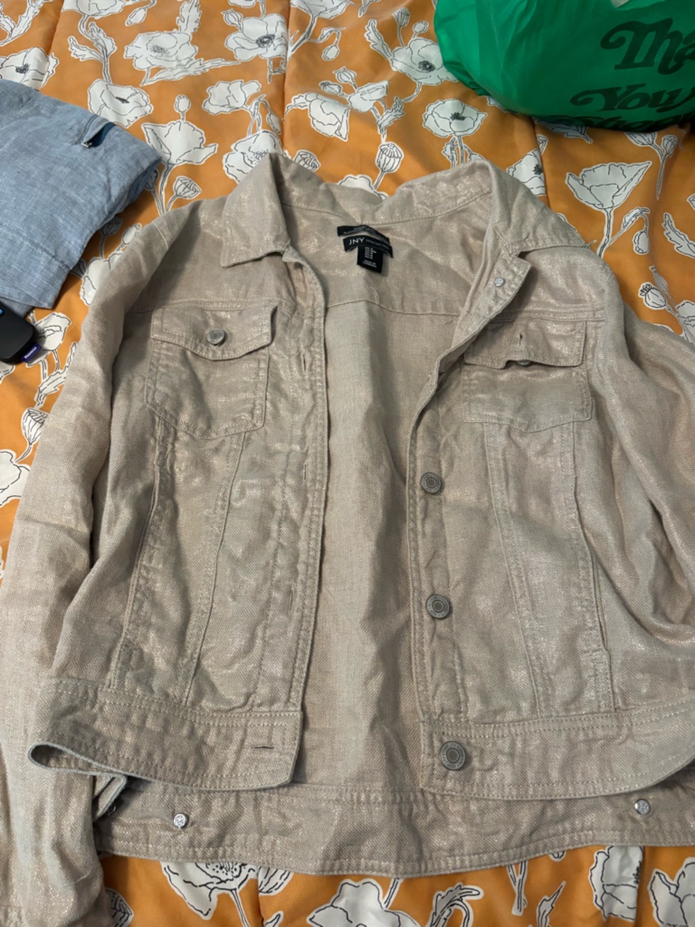 Jones New York Light Beige Metallic Linen Button Front Jacket